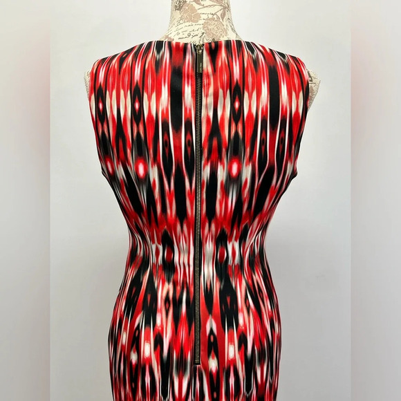 CALVIN KLEIN Red and black abstract print sleeveless sheath dress size 8 - Picture 5 of 14